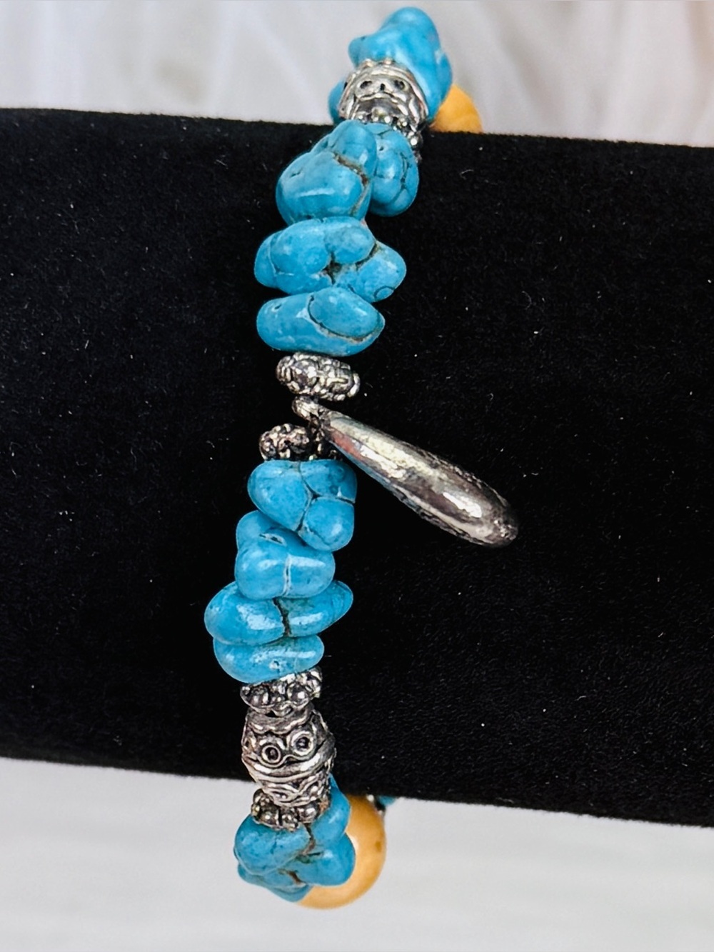 Vintage Blue Aged Silvertone Bracelet with Toggle Clasp